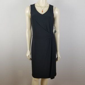Jones New York sleeveless black faux wrap career dress